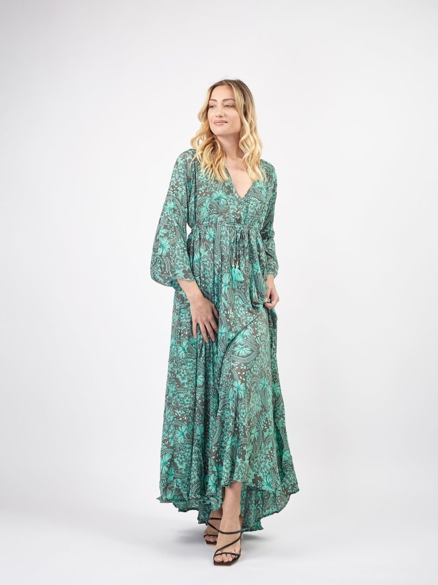 Vestito lungo elegante in seta Violante - tiffany - Bijondo