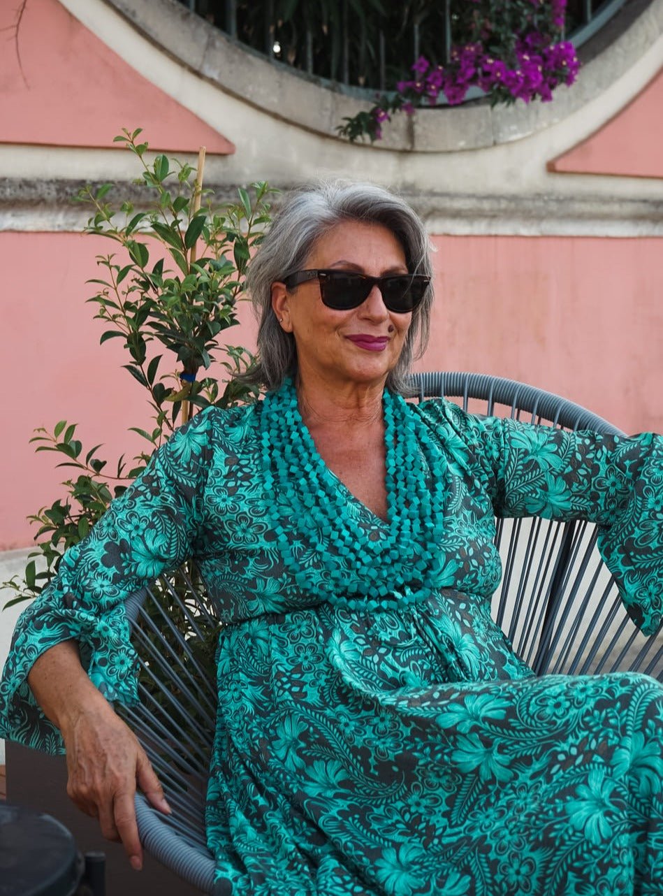 Vestito lungo elegante in seta Violante - tiffany - Bijondo