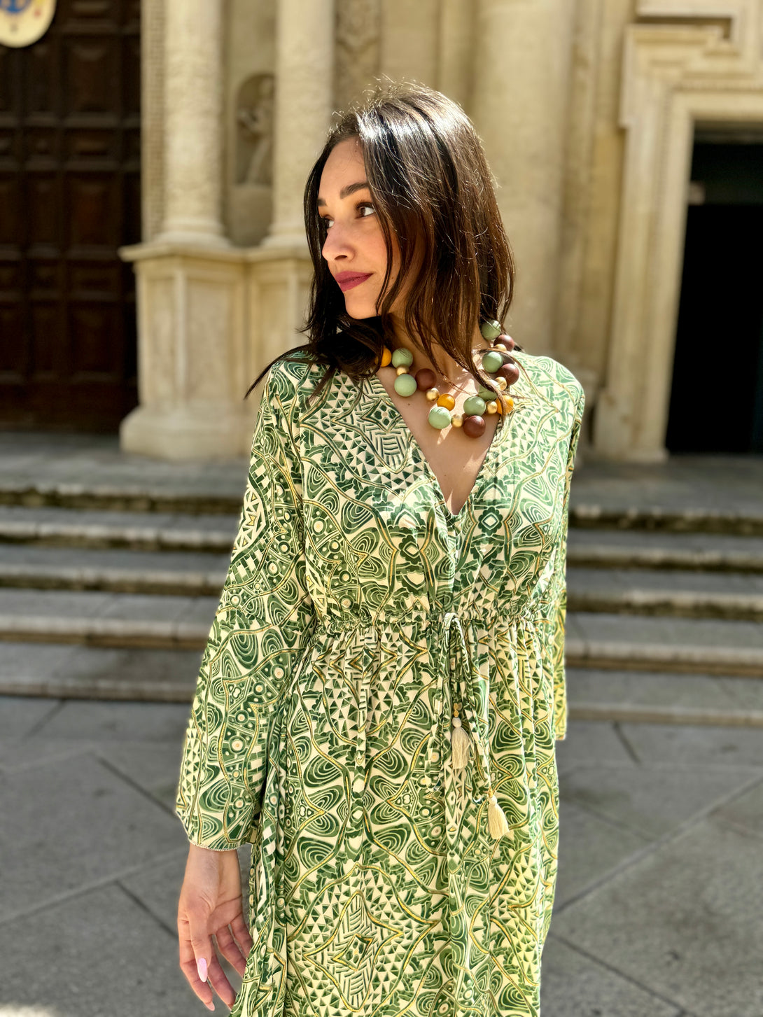 Vestito lungo elegante in seta Violante metallic-Vestito-WhyY-Verde-S-M-Bijondo