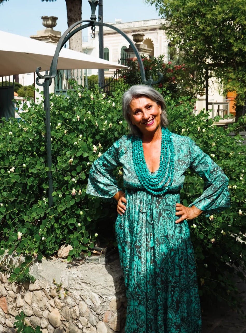 Vestito lungo elegante in seta Violante - tiffany - Bijondo