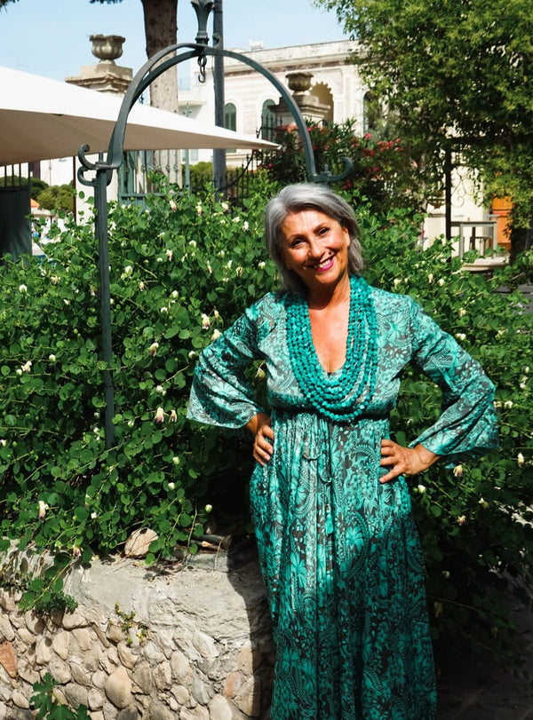 Vestito lungo elegante in seta Violante - tiffany - Bijondo