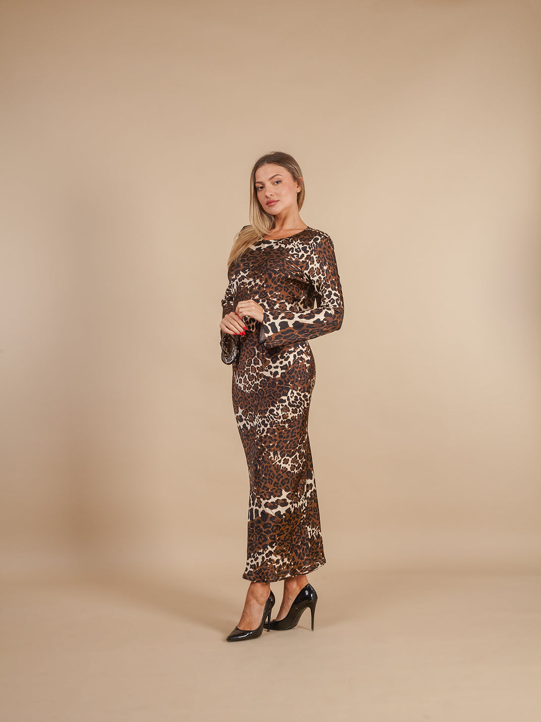 Vestito lungo elegante raso animalier Jodie-vestito lungo-Bijondo-animalier-S-Bijondo