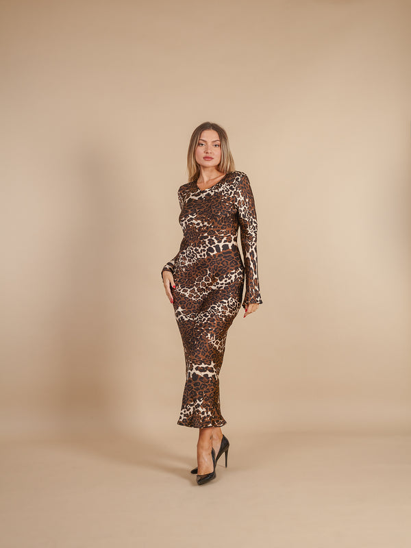 Vestito lungo elegante raso animalier Jodie-vestito lungo-Bijondo-Bijondo