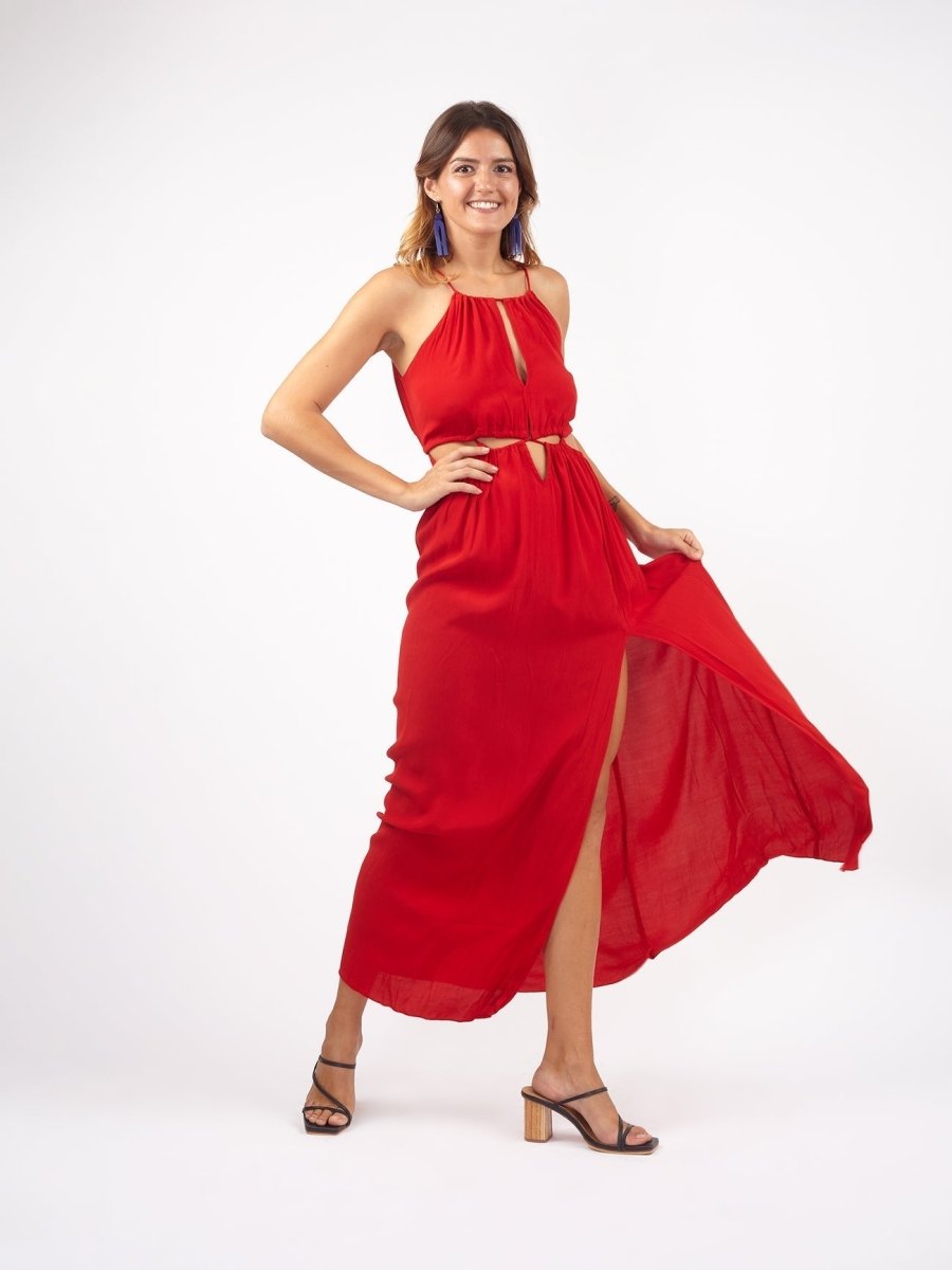 Vestito lungo elegante rayon cut out Aida - rosso - Bijondo
