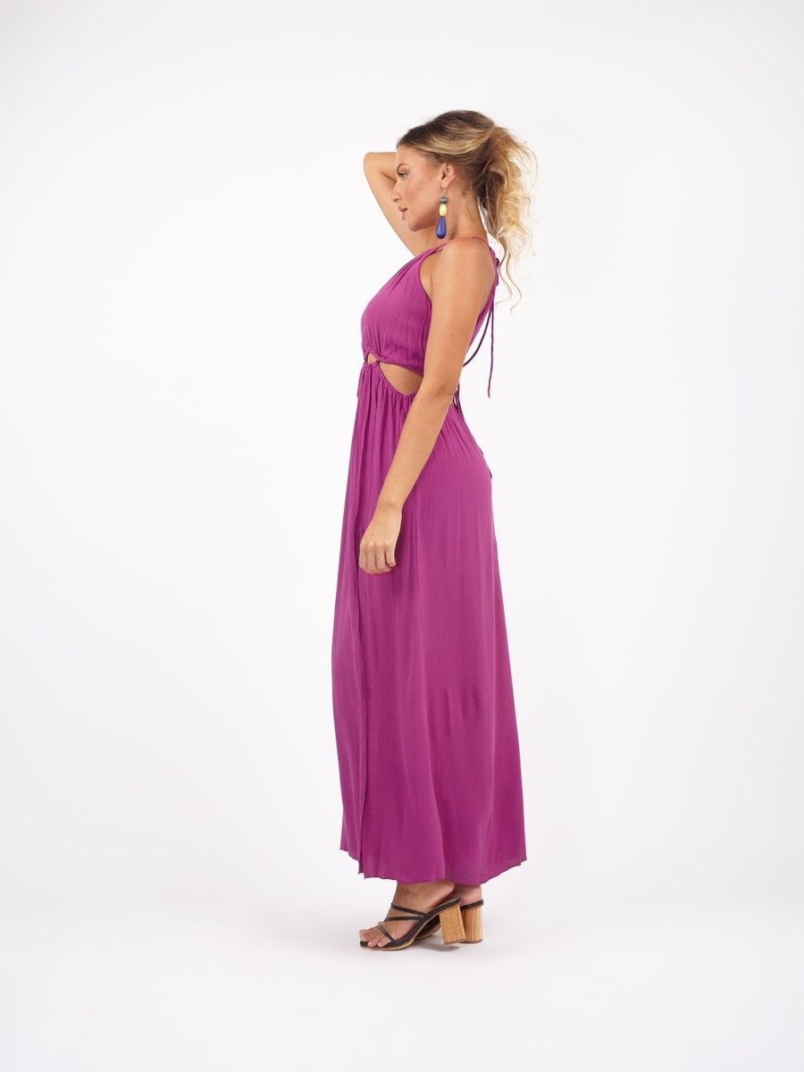 Vestito lungo elegante rayon cut out Aida - magenta - Bijondo