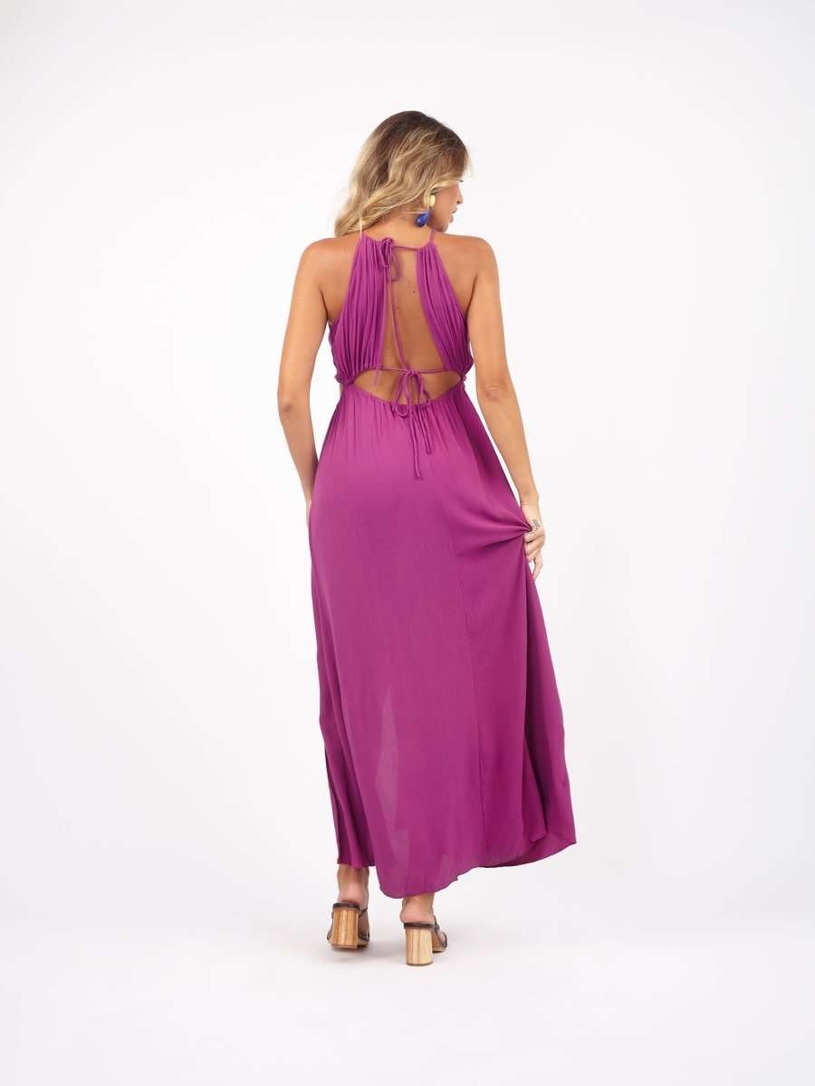 Vestito lungo elegante rayon cut out Aida - magenta - Bijondo