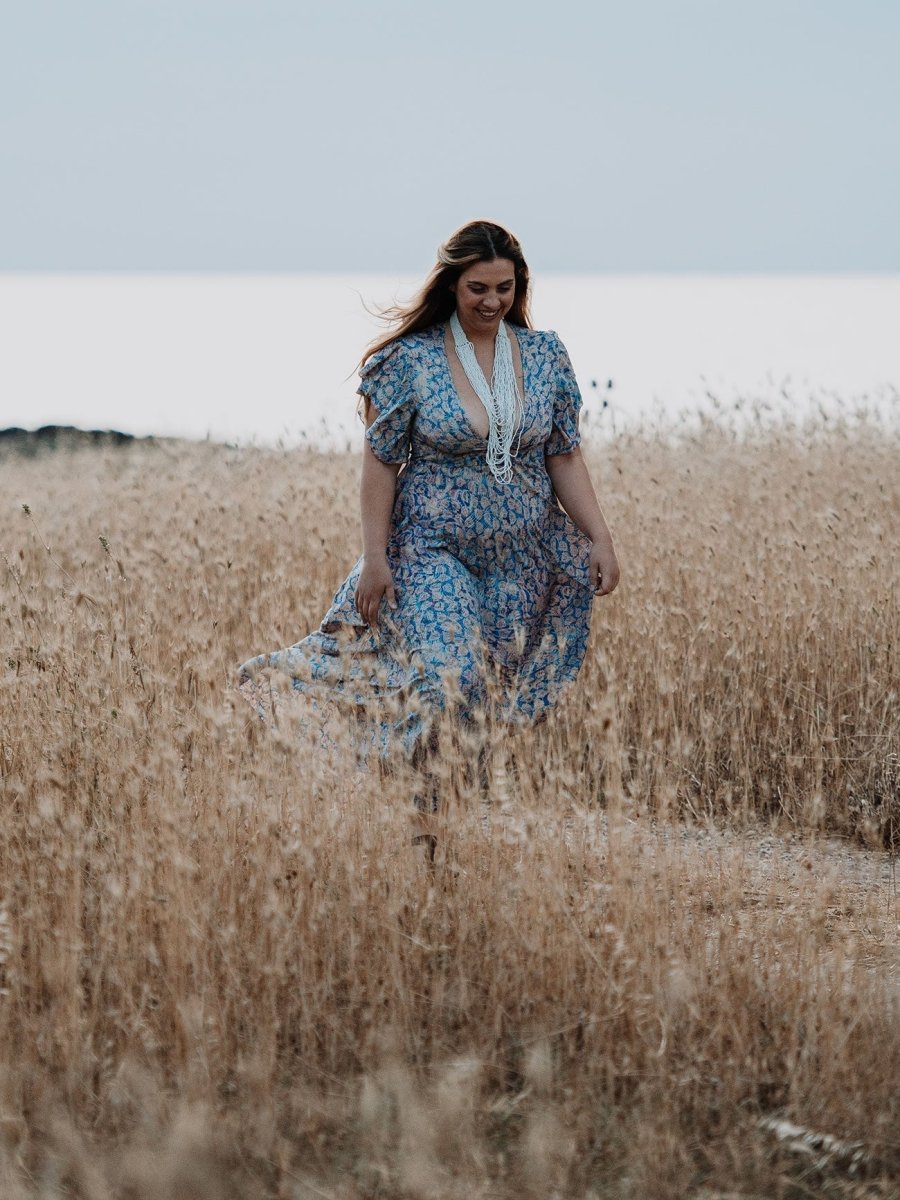 Vestito lungo elegante seta Lindy - blu - Bijondo