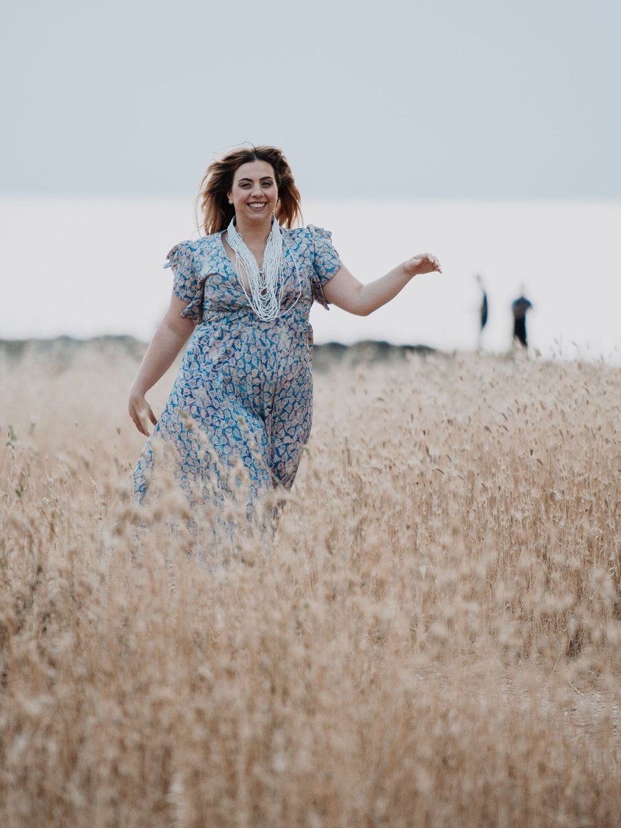 Vestito lungo elegante seta Lindy - blu - Bijondo