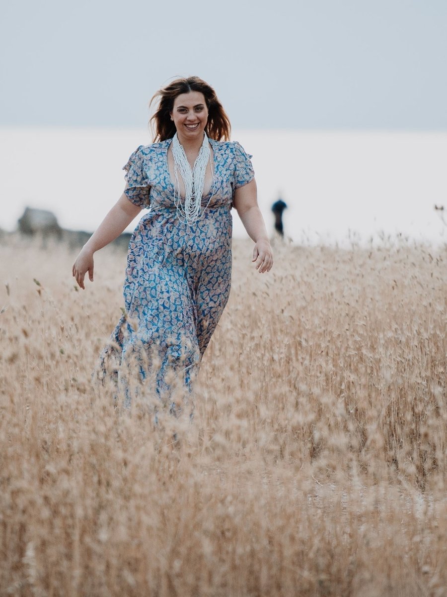 Vestito lungo elegante seta Lindy - blu - Bijondo