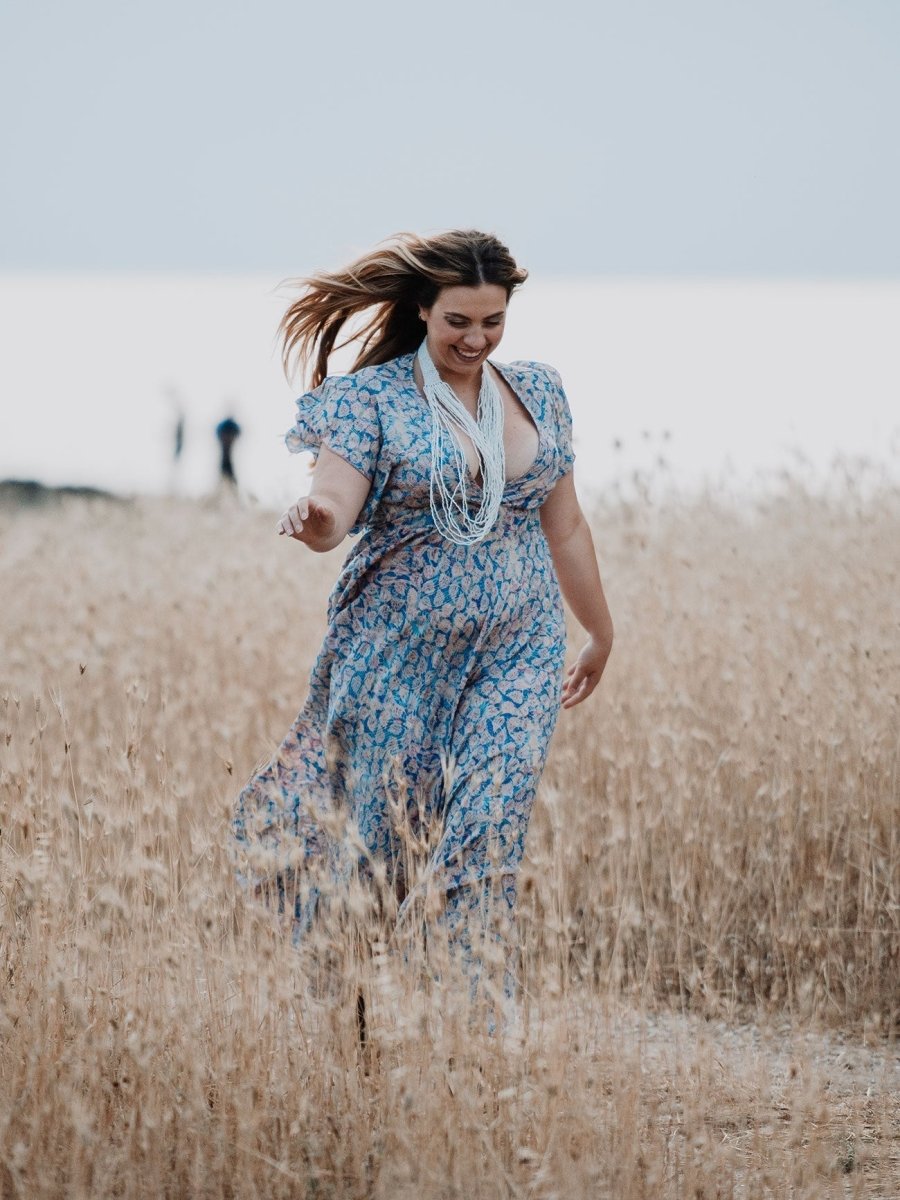 Vestito lungo elegante seta Lindy - blu - Bijondo