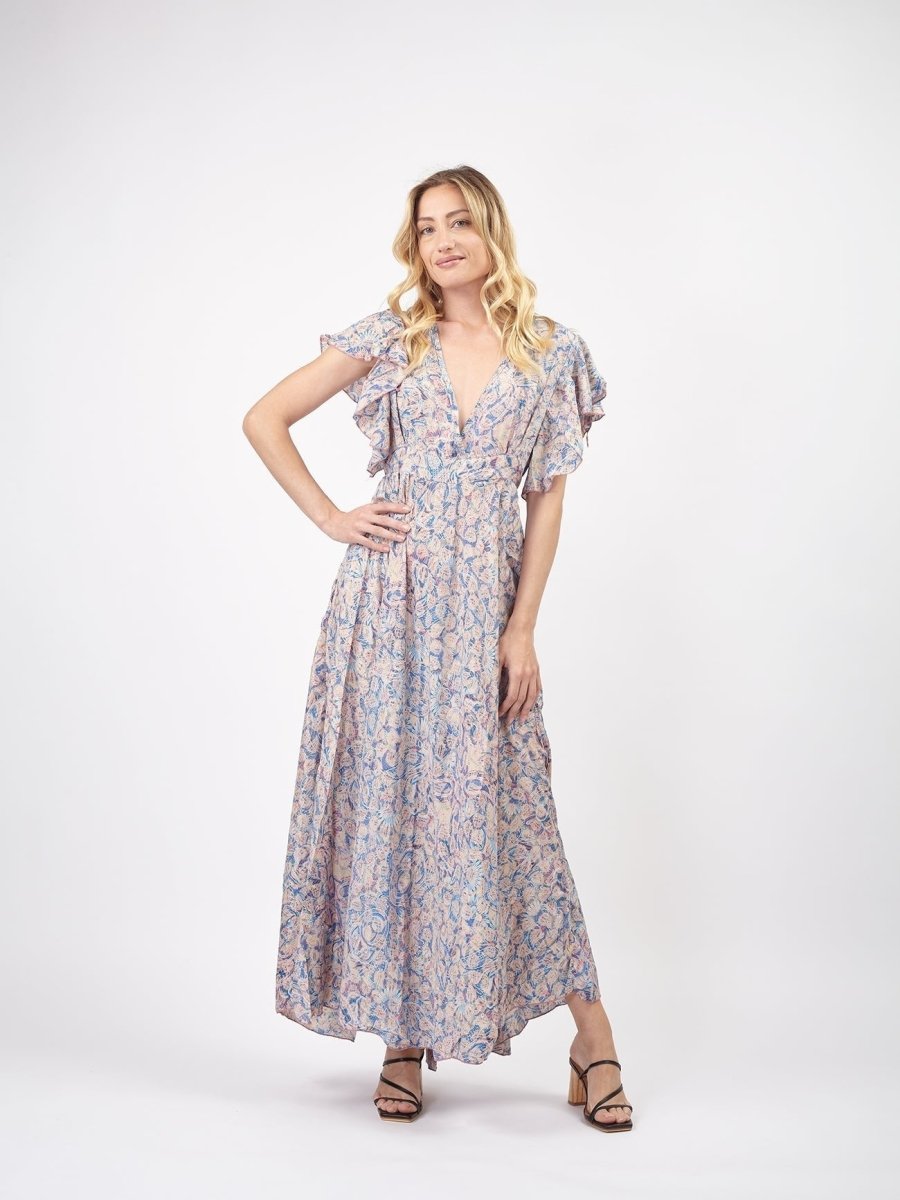 Vestito lungo elegante seta Lindy - blu - Bijondo