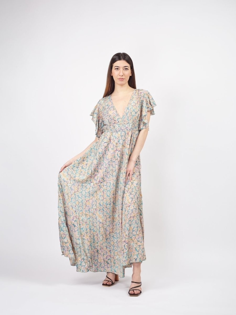 Vestito lungo elegante seta Lindy - blu - Bijondo