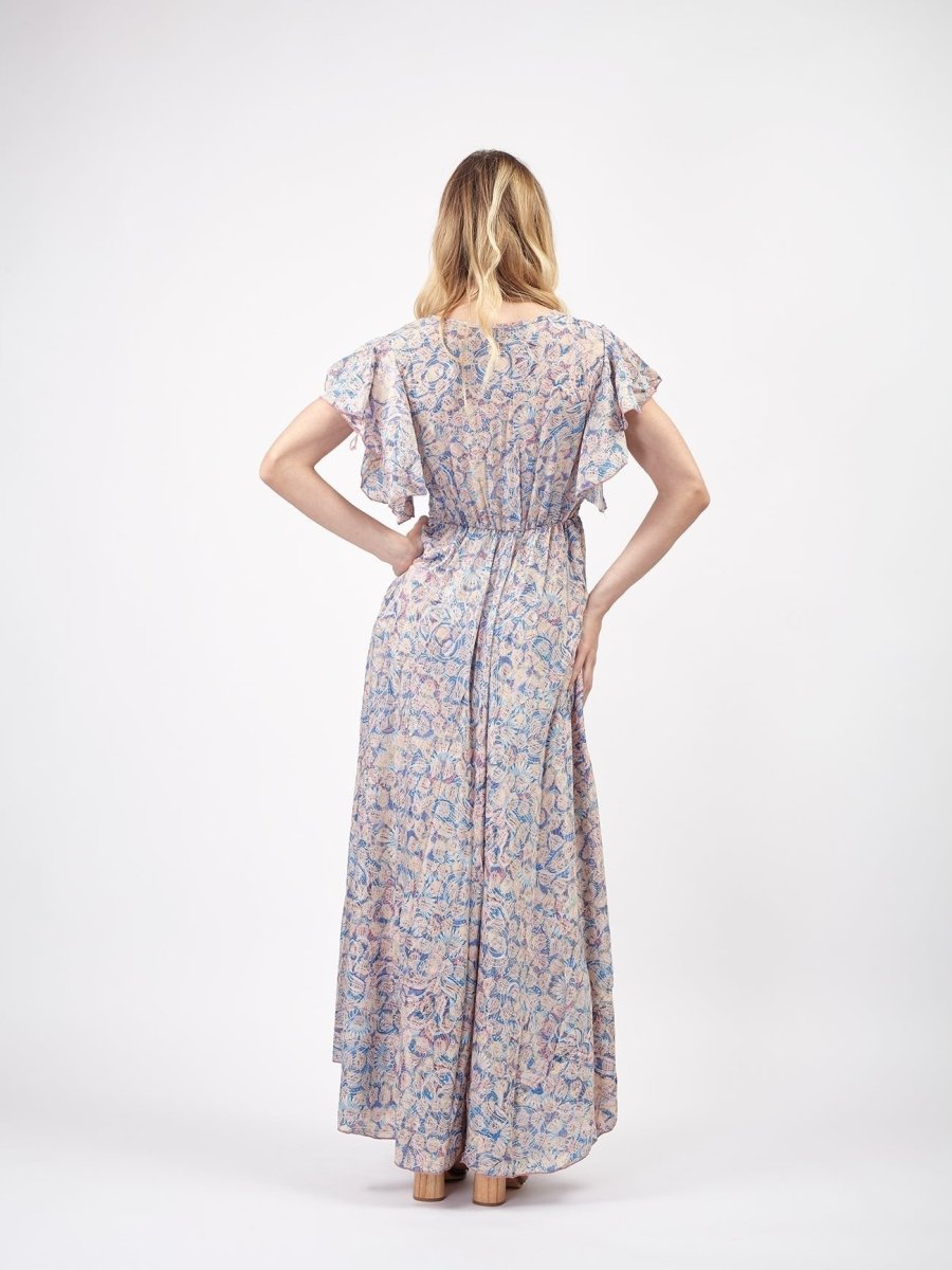 Vestito lungo elegante seta Lindy - blu - Bijondo