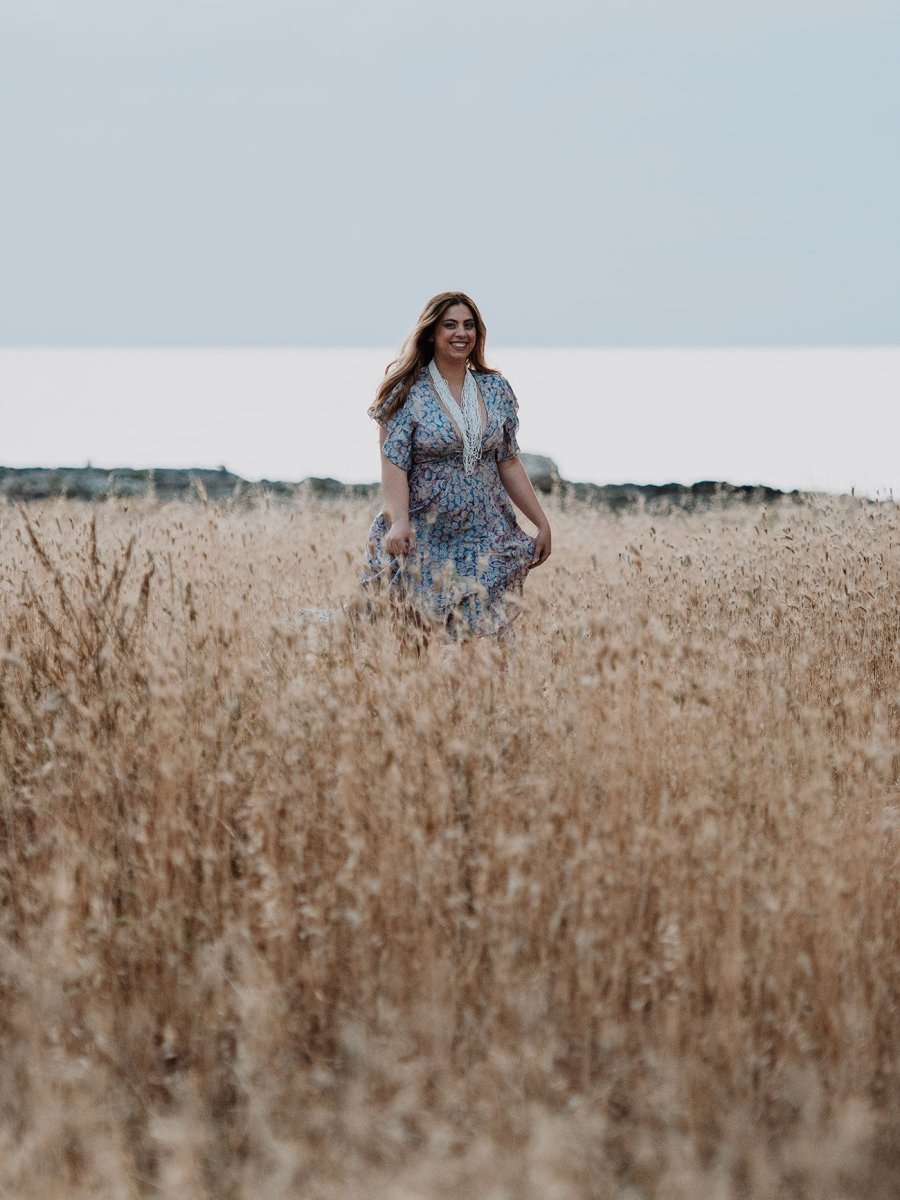 Vestito lungo elegante seta Lindy - blu - Bijondo