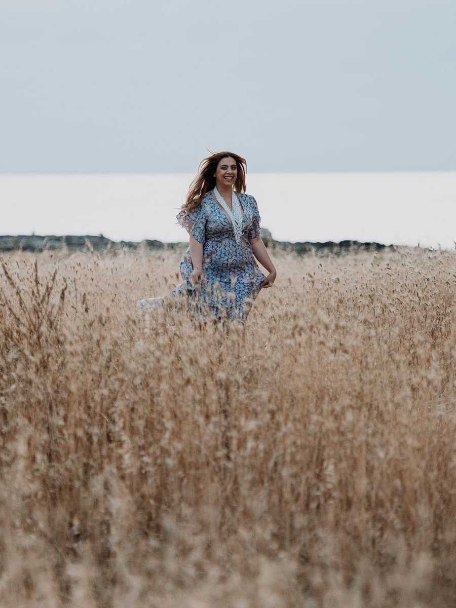 Vestito lungo elegante seta Lindy - blu - Bijondo