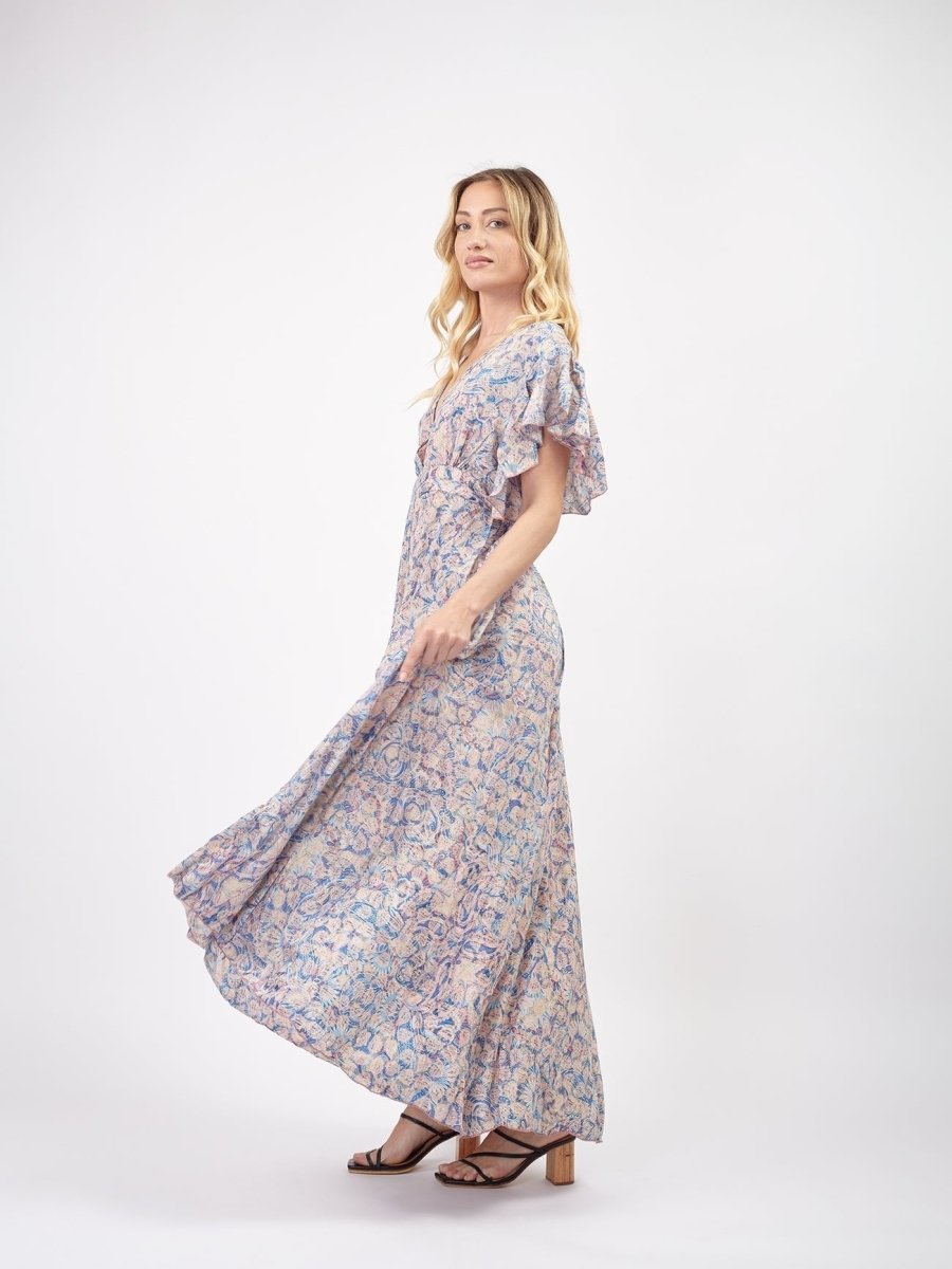 Vestito lungo elegante seta Lindy - blu - Bijondo