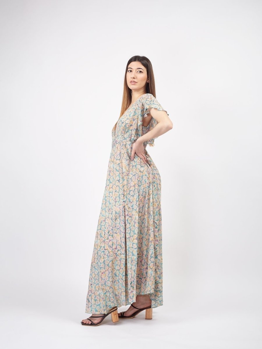 Vestito lungo elegante seta Lindy - celeste - Bijondo