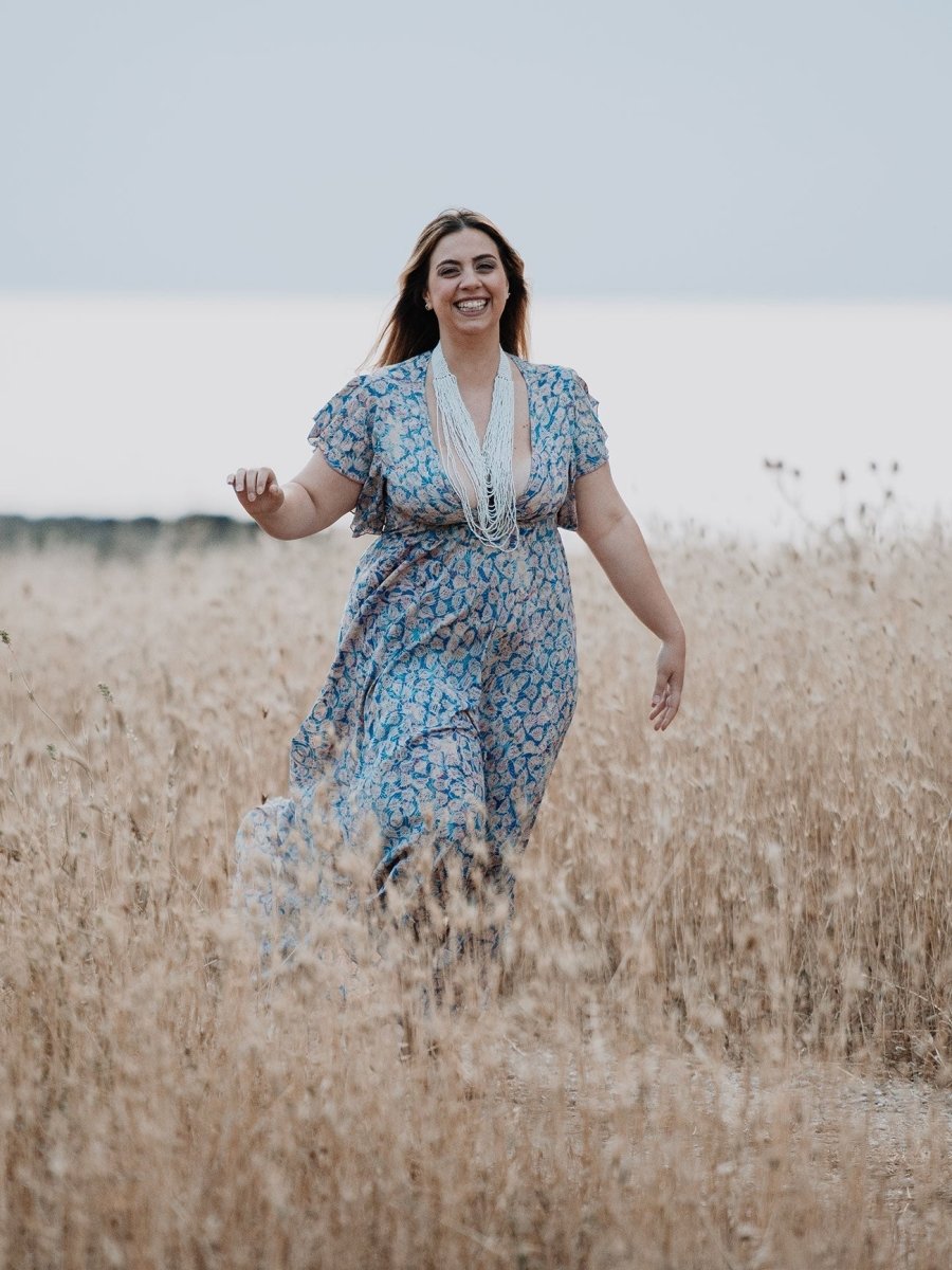 Vestito lungo elegante seta Lindy - blu - Bijondo