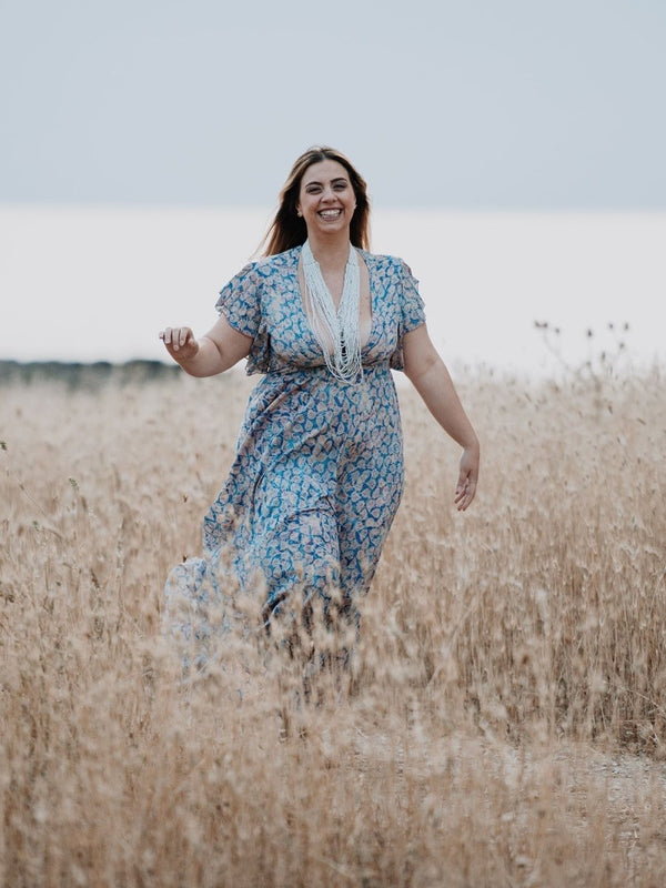 Vestito lungo elegante seta Lindy - blu - Bijondo