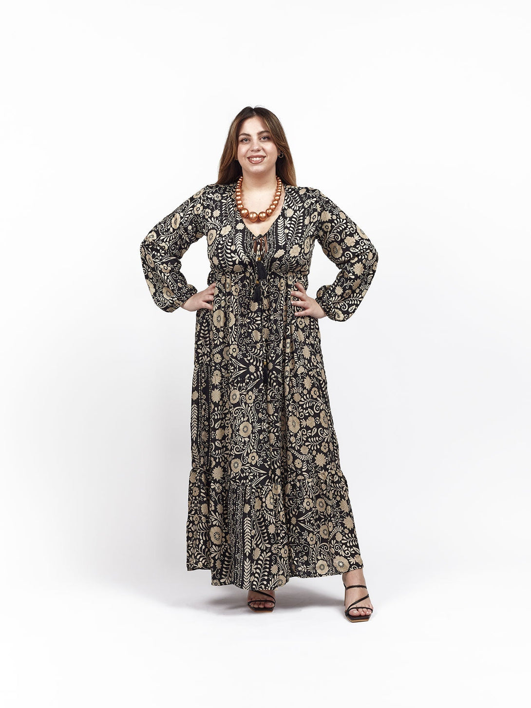 Vestito lungo elegante seta Michaela - nero - Bijondo