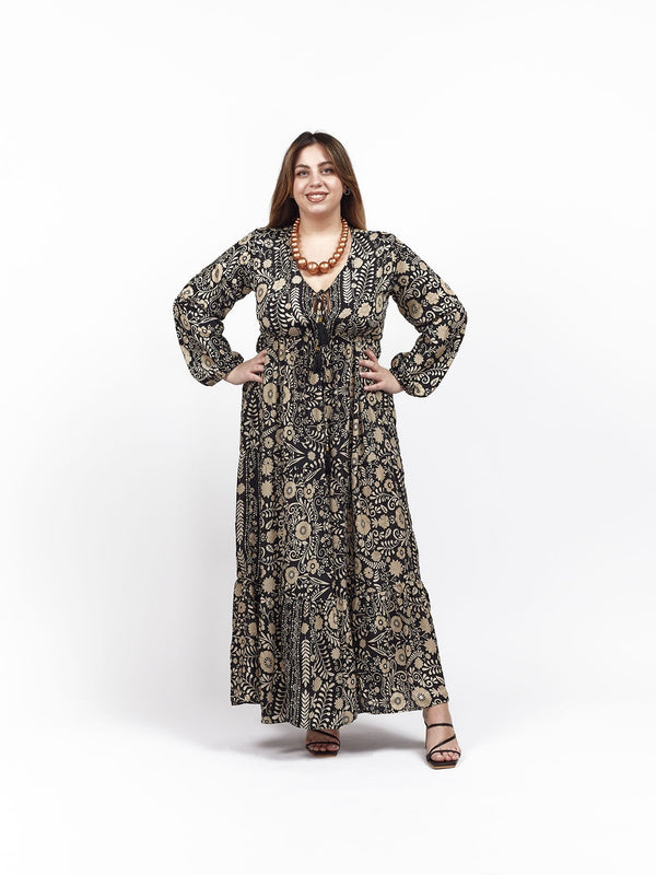 Vestito lungo elegante seta Michaela - nero - Bijondo