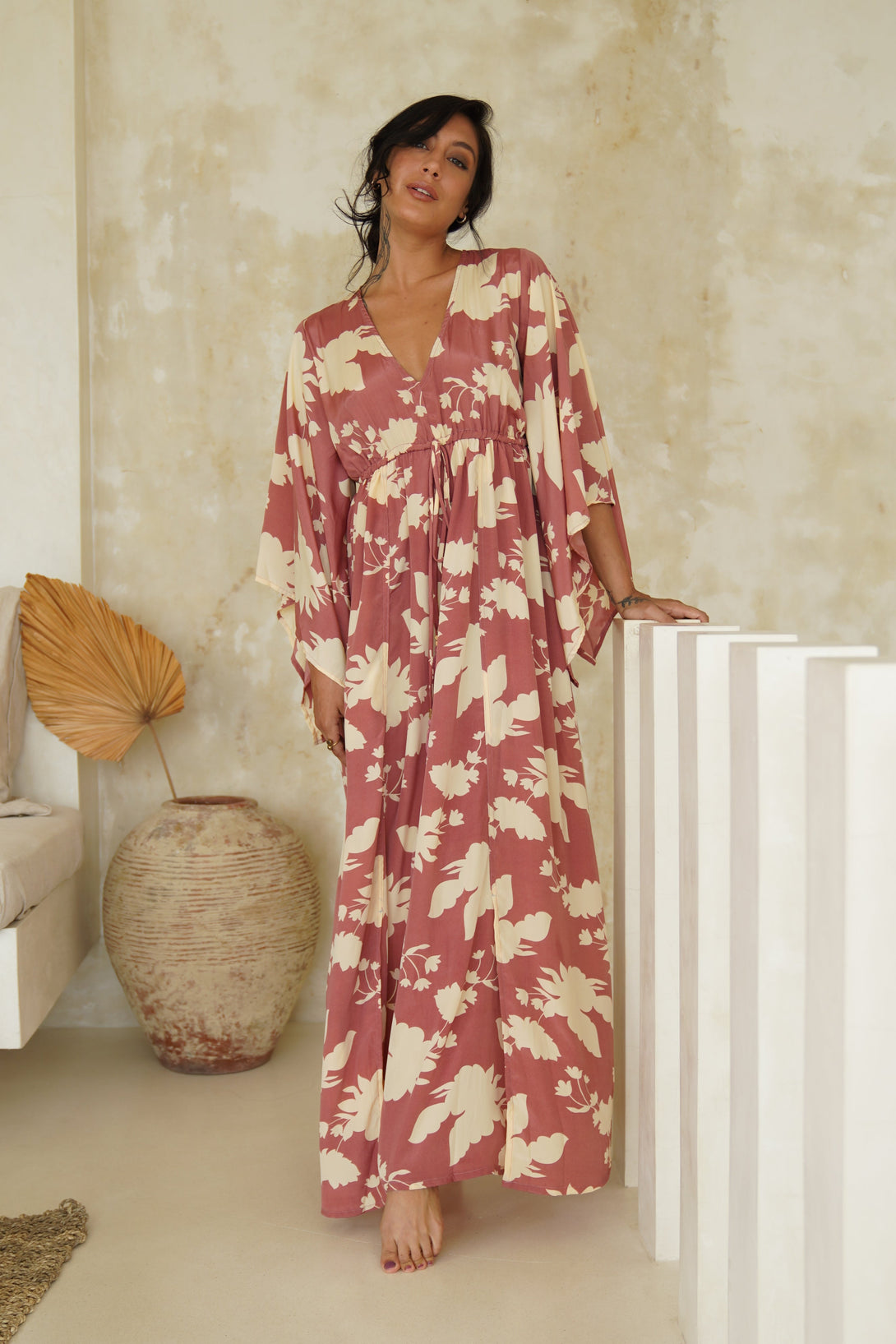 Vestito lungo elegante seta scollo V Sophia-nero-Bijondo