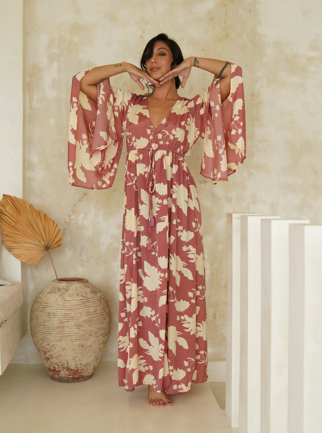 Vestito lungo elegante seta scollo V Sophia-nero-Bijondo