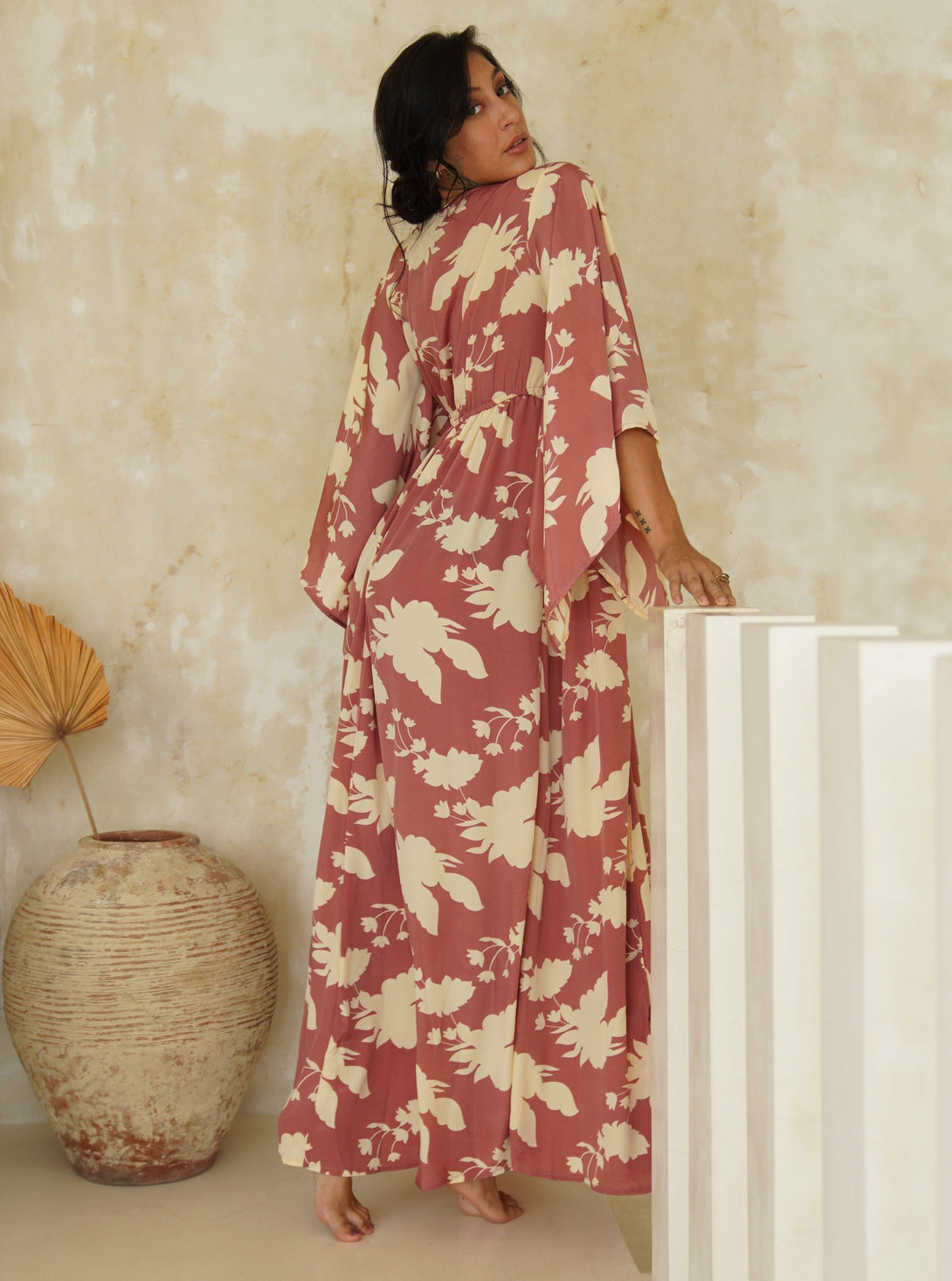 Vestito lungo elegante seta scollo V Sophia-nero-Bijondo