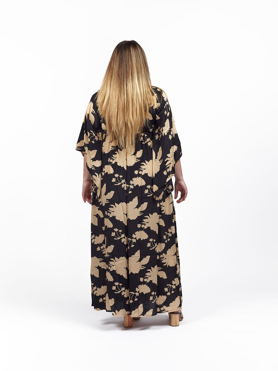 Vestito lungo elegante seta scollo V Sophia - nero - Bijondo