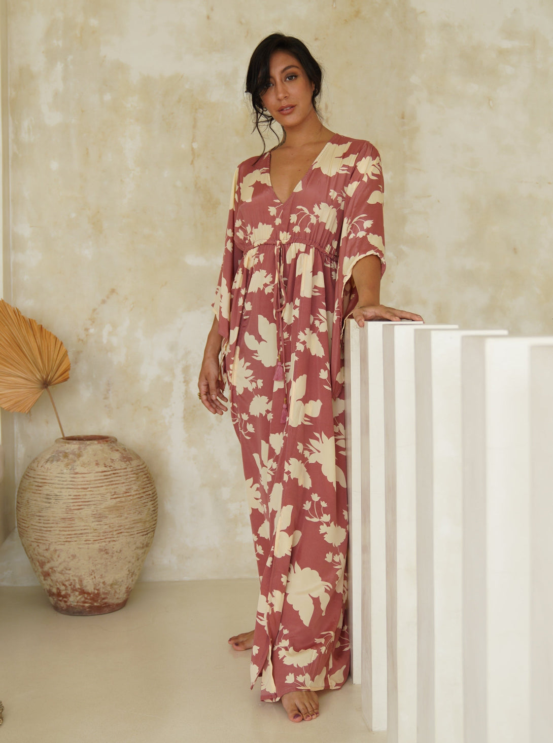 Vestito lungo elegante seta scollo V Sophia-nero-Bijondo