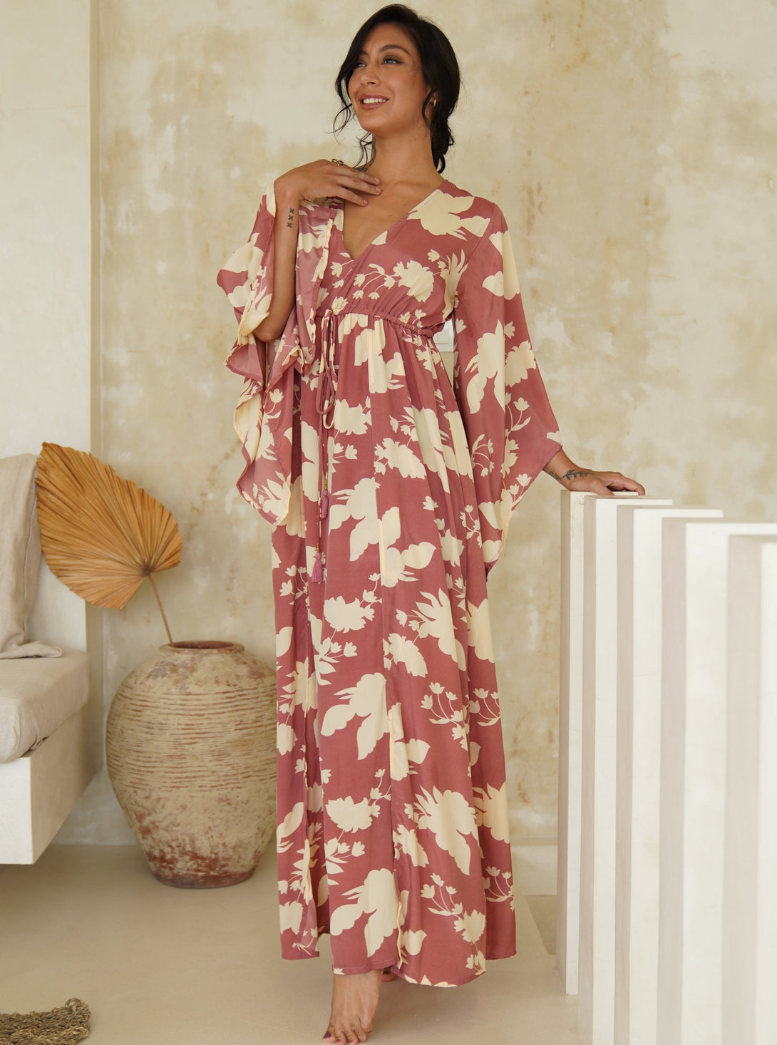 Vestito lungo elegante seta scollo V Sophia-nero-Bijondo