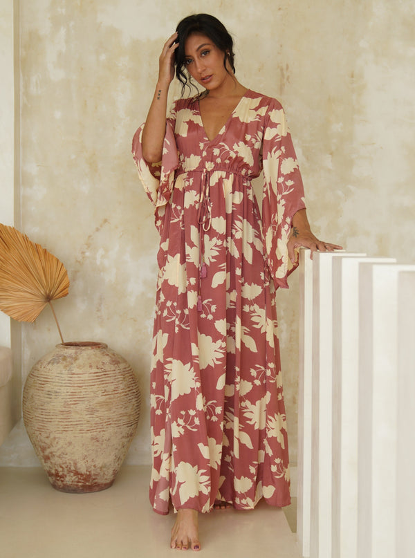 Vestito lungo elegante seta scollo V Sophia-nero-Bijondo