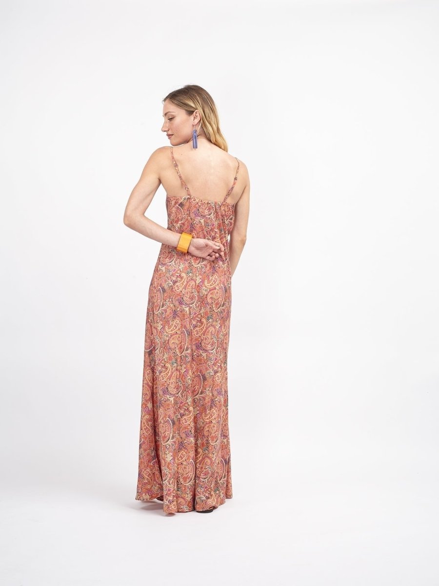 Vestito lungo in seta Australia - pesca - Bijondo
