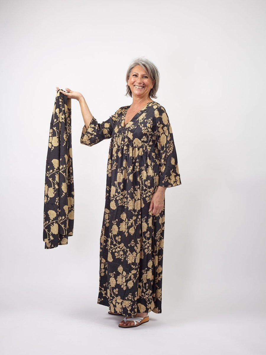 Vestito lungo in seta elegante Vanessa - nero - Bijondo