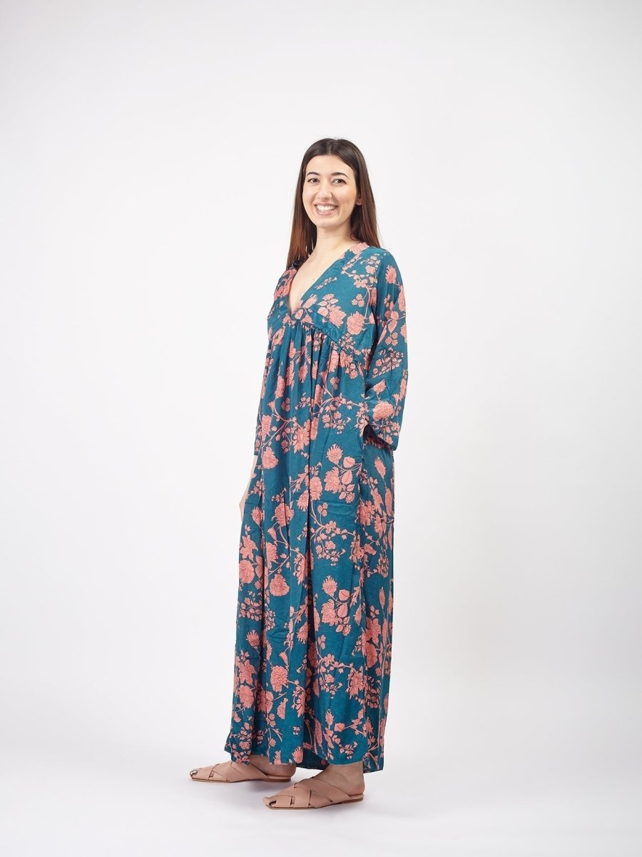 Vestito lungo in seta elegante Vanessa - petrolio - Bijondo