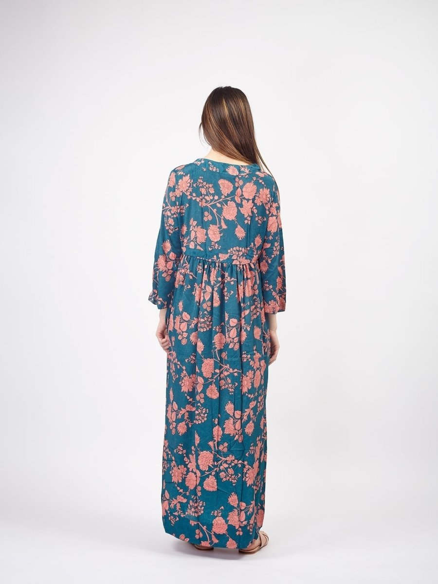 Vestito lungo in seta elegante Vanessa - petrolio - Bijondo