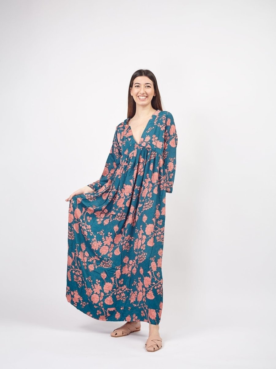 Vestito lungo in seta elegante Vanessa - petrolio - Bijondo