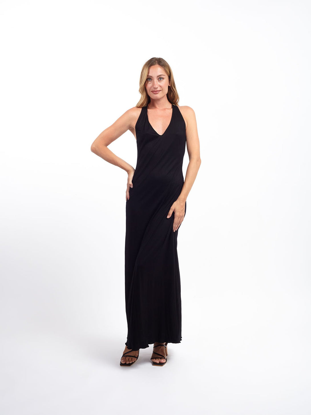 Vestito lungo aderente Roberta-nero-taglia unica-Bijondo