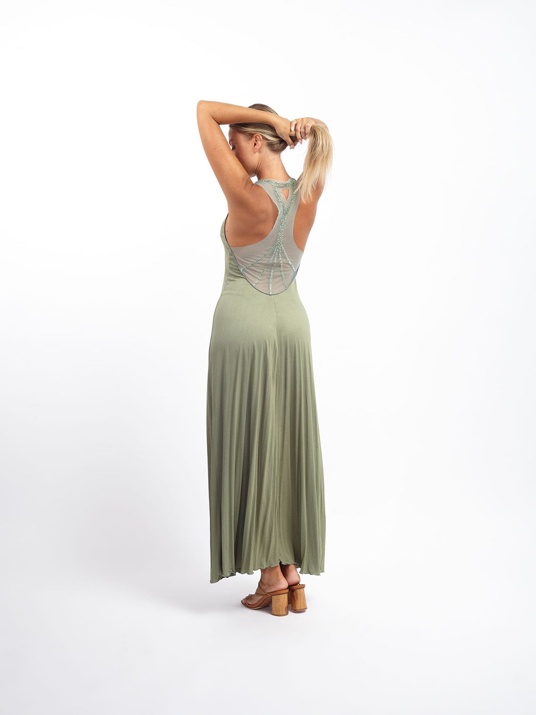 Vestito lungo aderente Roberta-verde-taglia unica-Bijondo