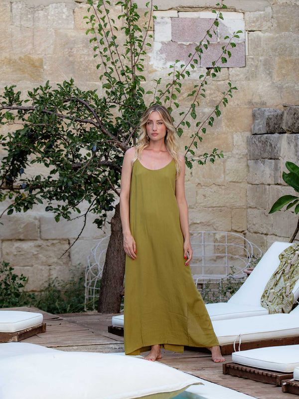 Vestito lungo monocolore viscosa Tessa-Vestito-Bijondo-Oro-taglia unica-Bijondo