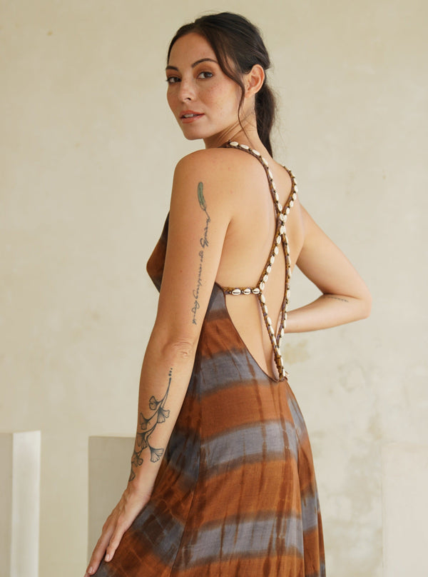 Vestito lungo open back Allison-marrone-Bijondo