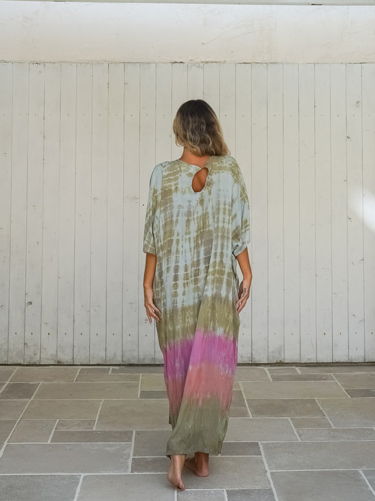 Vestito lungo over rayon con stampa sfumata Betsy-rosso-Bijondo