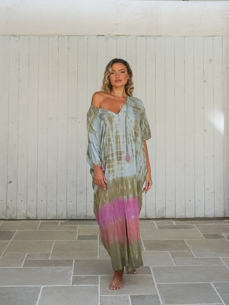 Vestito lungo over rayon con stampa sfumata Betsy-rosa-Bijondo