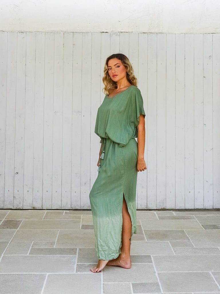 Vestito lungo over rayon stampa sfumata Elvira - verde - Bijondo