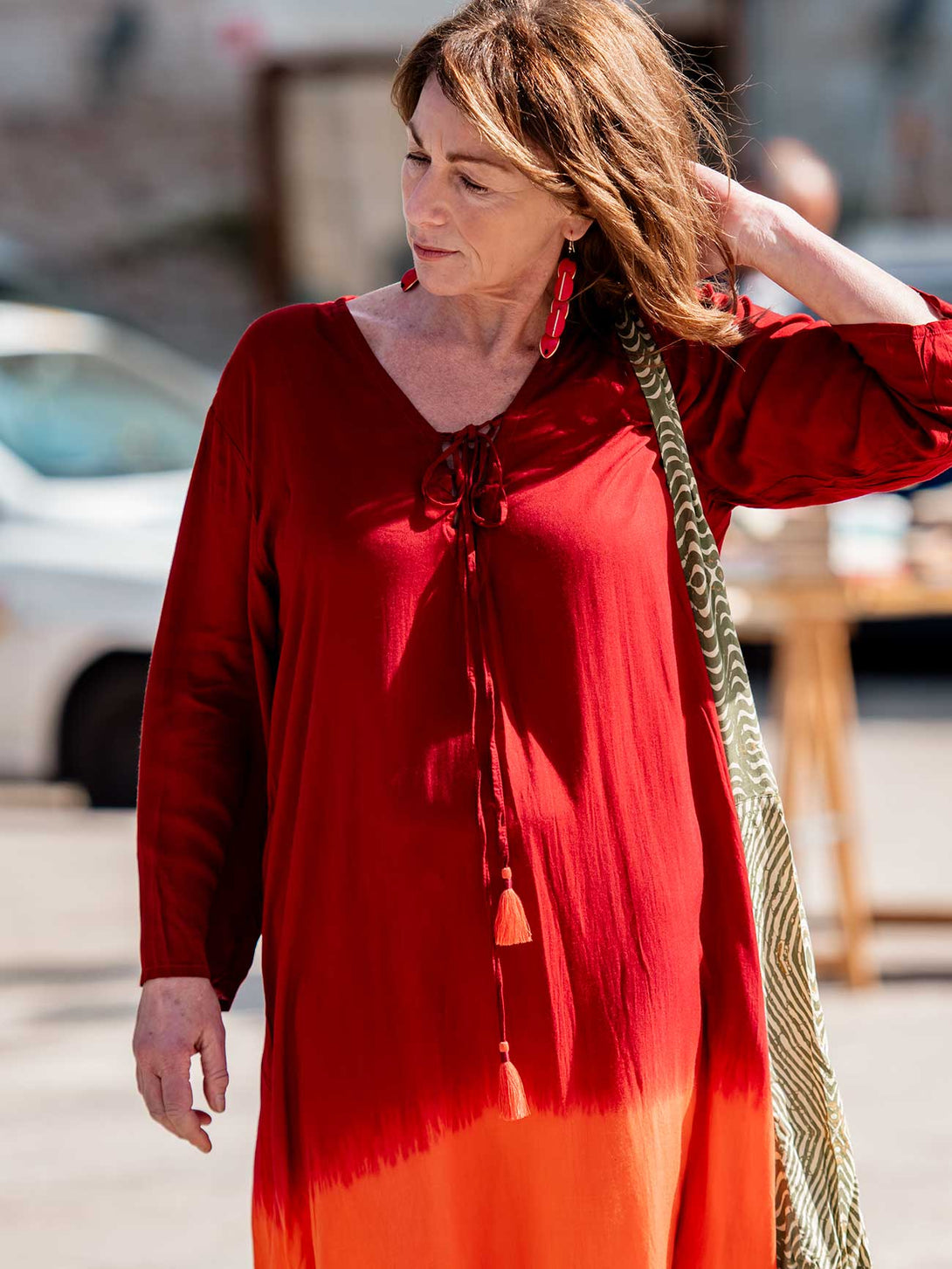 Vestito lungo over rayon stampa sfumata Rhea-Vestito-Bijondo-Bijondo