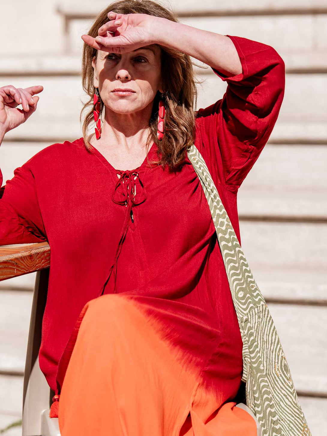 Vestito lungo over rayon stampa sfumata Rhea-Vestito-Bijondo-rosso-taglia unica-Bijondo