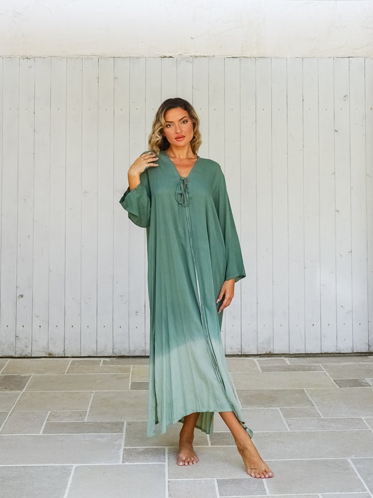 Vestito lungo over rayon stampa sfumata Rhea - verde - Bijondo