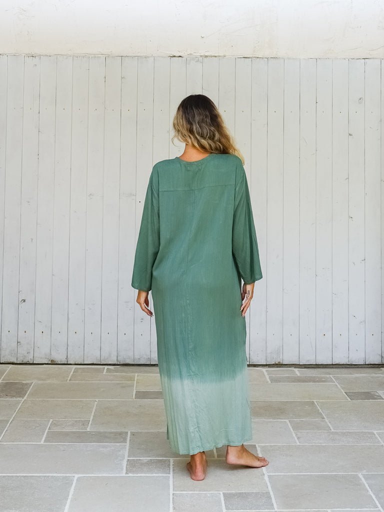 Vestito lungo over rayon stampa sfumata Rhea - verde - Bijondo
