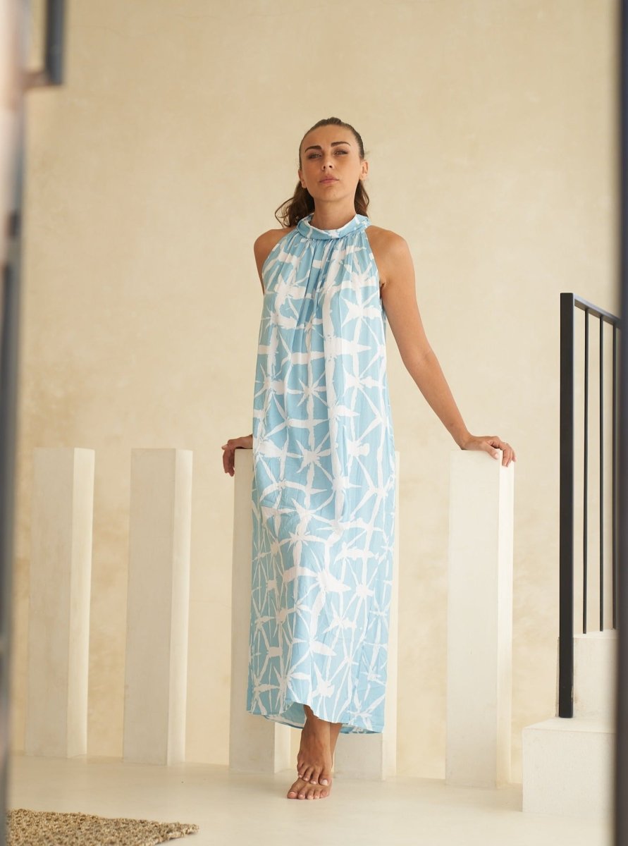 Vestito lungo rayon Nova - celeste - Bijondo