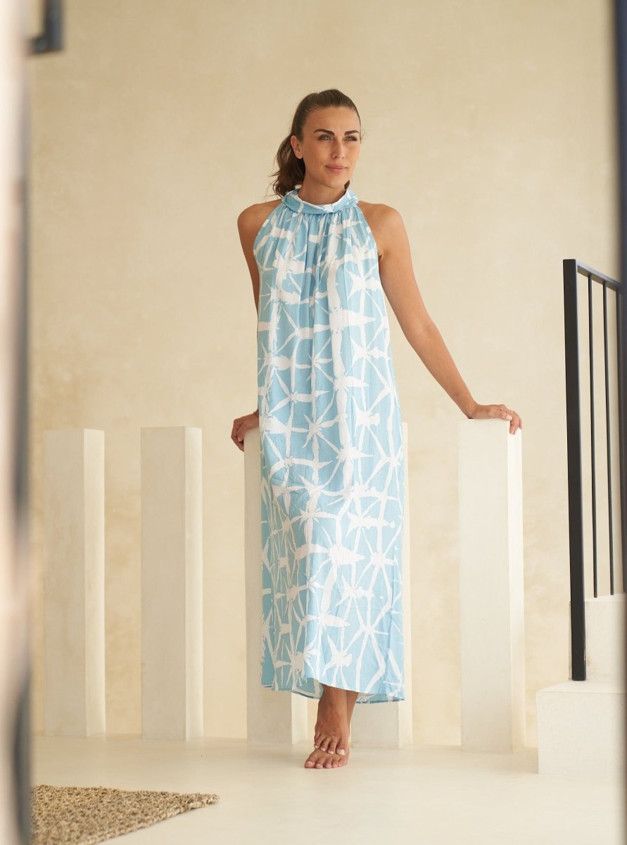 Vestito lungo rayon Nova - celeste - Bijondo